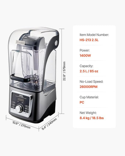 VEVOR Blender for Smoothies, 85 oz 1400W, Professional Blender - Image 7