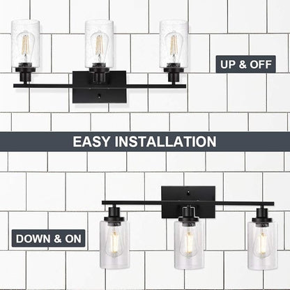 WINSHEN Wall Sconce Lighting 3-Light Matte Black Bathroom Vanity Light Fixtures - Image 5
