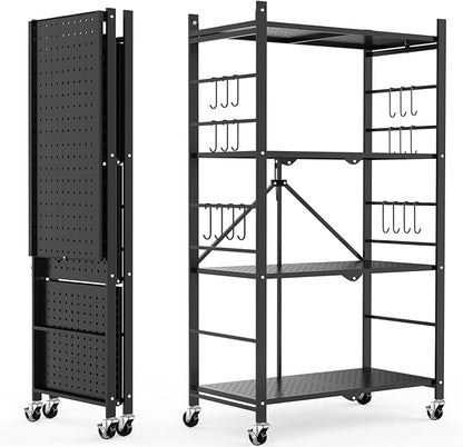 Himix Storage Shelves with 20 Hooks, 4-Tier Foldable Shelves by Himix