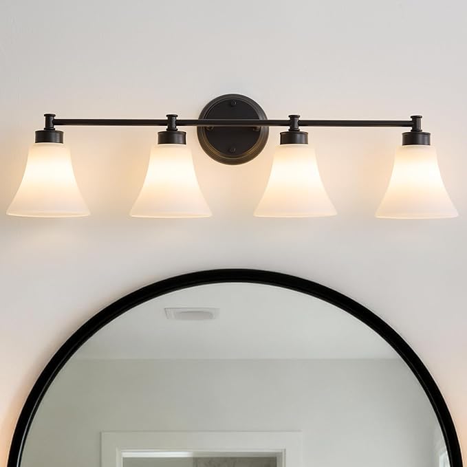 LOUSACE 4 Light Bathroom Vanity Light Matte Black Bathroom Lighting Fixtures by LOUSACE