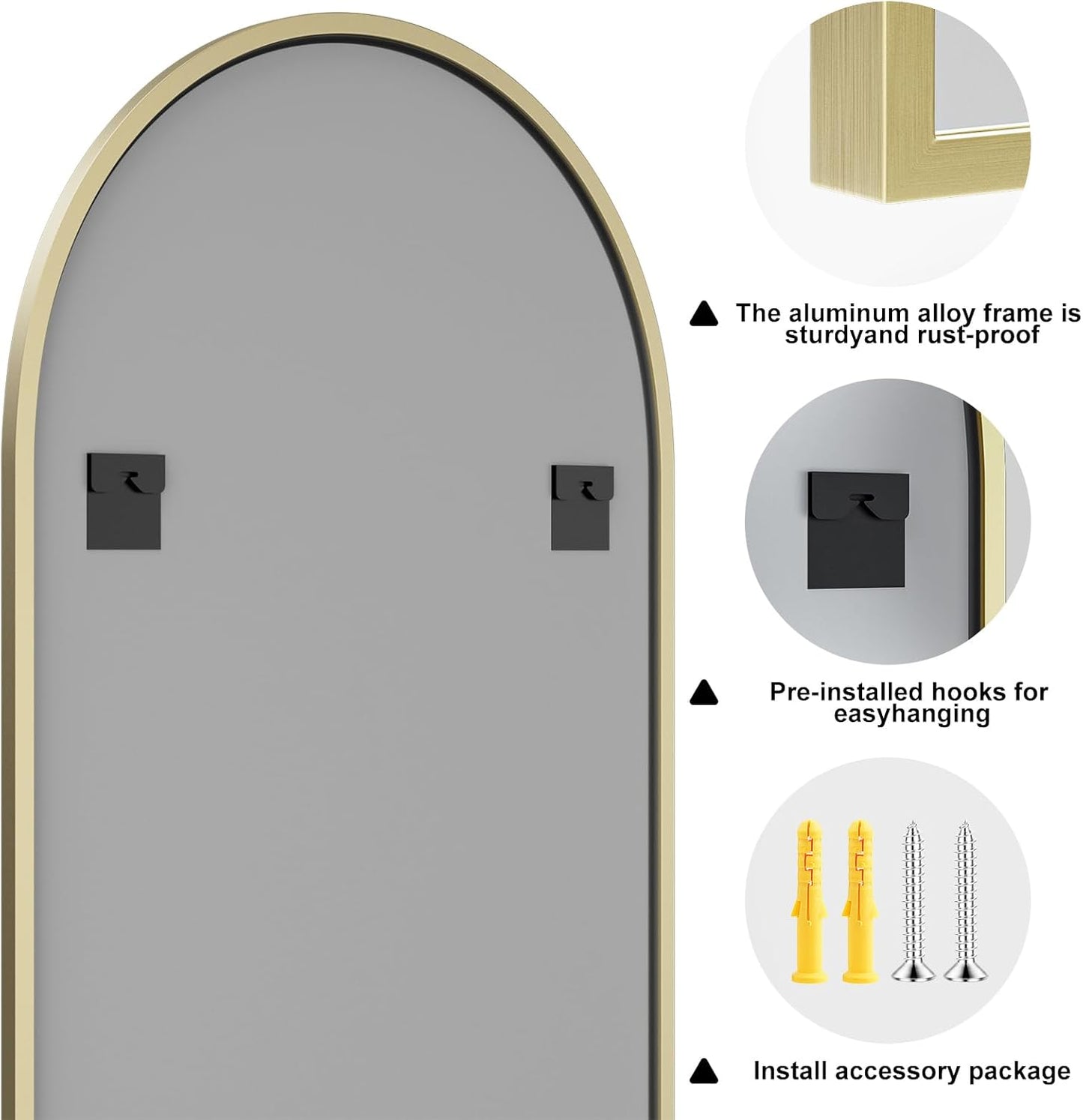 Rowjut Gold Arched Bathroom Mirror for Wall-36"X24" Wall Mirror for Living Room, Bedroom, Bathroom, Dressing Room Hanging Vanity Mirror for Wall Decoration