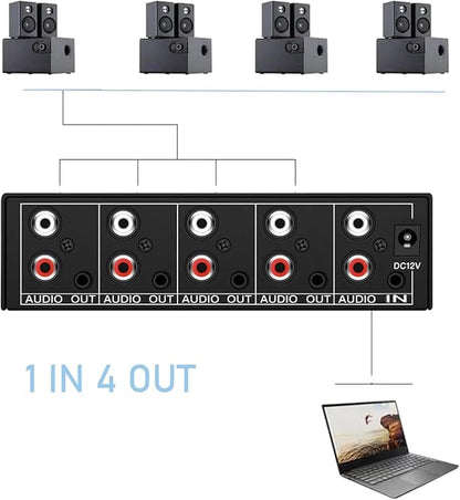 3.5mm Aux + RCA L/R Audio Splitter 1 in 4 Out, BolAAzuL 4-Way Stereo Audio - Image 2