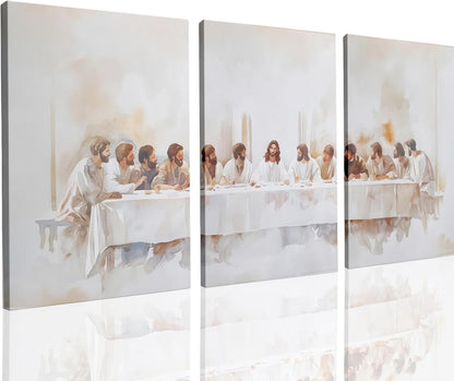 3 Pcs Christian Wall Art The Last Supper Jesus Decor Christ Religion Canvas Wall Decor Jesus Art Pictures Posters Prints Religious Paintings Room Decor for Church Prayer Room Christian Schools Hospitals 24'' x 16''