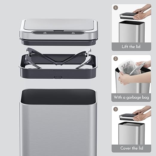 ELPHECO Stainless Steel Office Trash Can Motion Sensor Garbage Can Touchless - Image 6