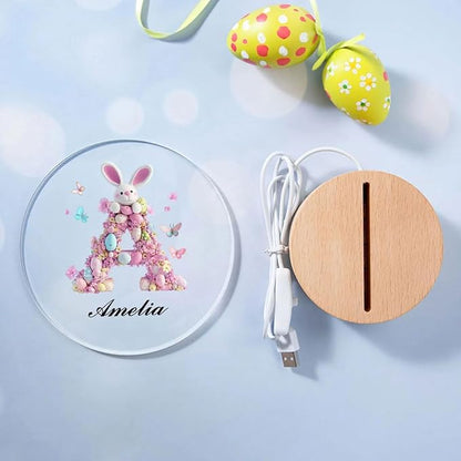 idooodle Personalized Pink Bunny Easter Egg 3D Initial LED Night Light - Image 6