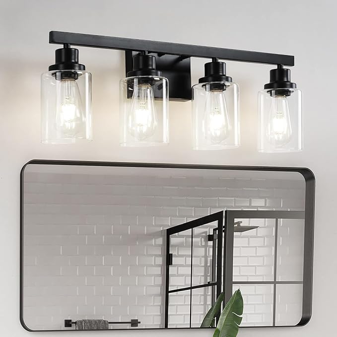 DIKAIDA Bathroom Vanity Light, 4-Light Modern Matte Black Wall Sconce Lighting by DIKAIDALights