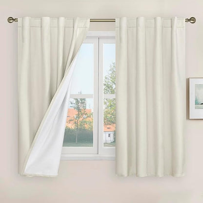 LAMIT Ivory 100% Blackout Linen Curtains 48 Inches Long, Linen Textured Living by LAMIT
