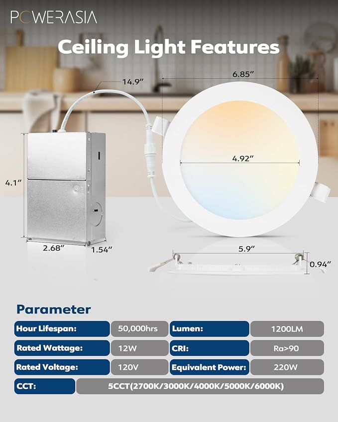12 Pack 6 Inch Ultra-Thin LED Recessed Ceiling Light - Image 2