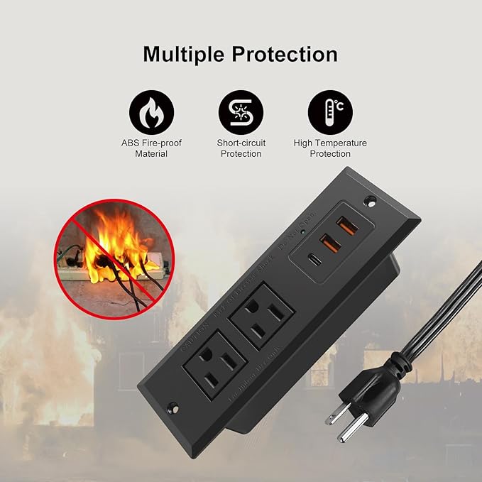 20W Recessed Power Strip USB C Fast Charge Desk Power Outlet Type C Flush - Image 5