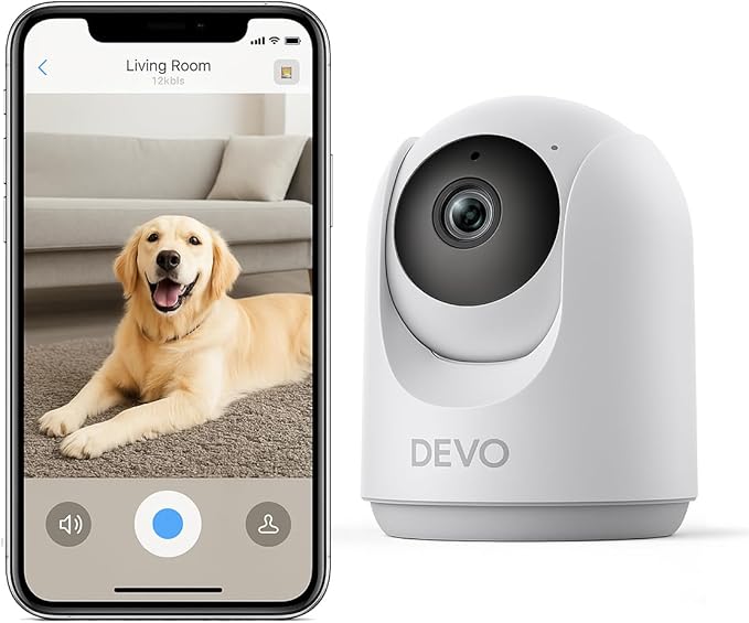 Devo Indoor Smart Cameras for Home Security 2K, 360 Pan-Tilt Human Pet Dog Baby by DEVO