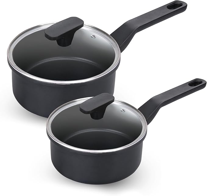 Nonstick Sauce Pan with Lid, 1.5Qt & 2Qt Set, PFOA Free, Kitchen Pots Induction by Cookingmorerejoicingmore