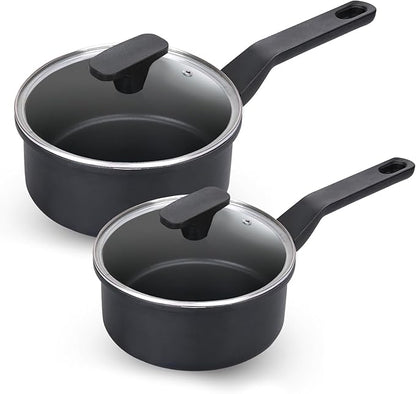 Nonstick Sauce Pan with Lid, 1.5Qt & 2Qt Set, PFOA Free, Kitchen Pots Induction by Cookingmorerejoicingmore