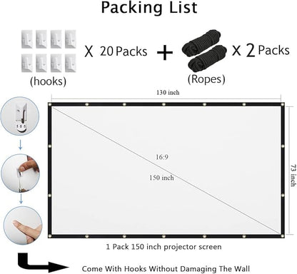 Mdbebbron 150 inch Projection Screen 16:9 Foldable Anti-Crease Portable - Image 4