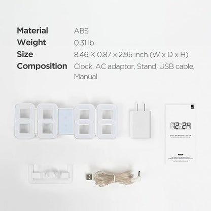 mooas 3D Pure mini White Gold LED Clock - Image 9