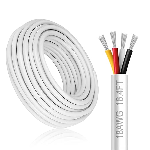 DEKIEVALE 18 Gauge 4 Conductor Electrical Wire, 16.4FT White PVC Stranded by DEKIEVALE
