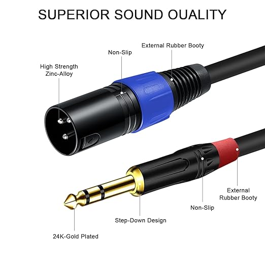 Jozzai 2Pack 6.35mm Dual TRS to XLR Male Cable - Image 4