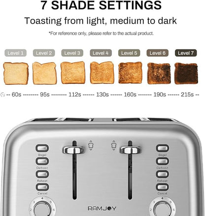 Toaster 4 Slice, Dual Independent Controls, Extra Wide Slot Toasters - Image 4