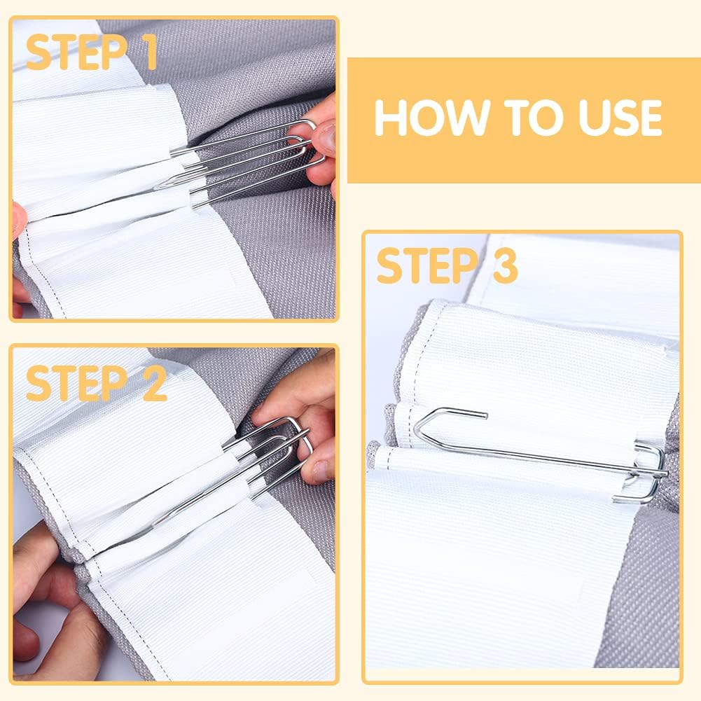60 Pack Curtain Hooks for Drapes, 4-Prong Pinch Pleat Drapery Hooks | 60 sturdy metal 4-prong curtain hooks for pleat tape and header pockets, creating neat pinch pleats for rings or tracks