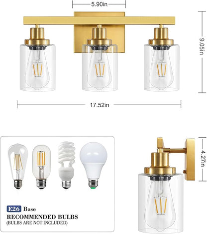 DIKAIDA 3 Light Gold Bathroom Light Fixtures, Bathroom Vanity Light Over Mirror - Image 5