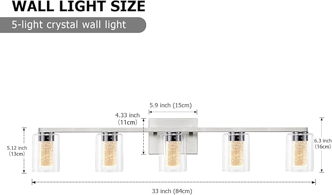 SADENICEL 5 Light Bathroom Light Fixtures, Brushed Nickel Vanity Lights Crystal - Image 2