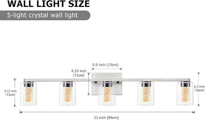 SADENICEL 5 Light Bathroom Light Fixtures, Brushed Nickel Vanity Lights Crystal - Image 2