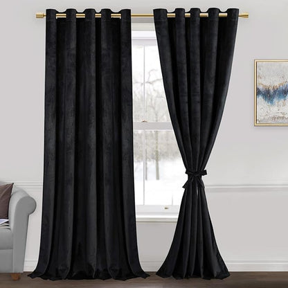 JIUZHEN Black 60 x 96 inches Velvet Blackout Curtains by JIUZHEN