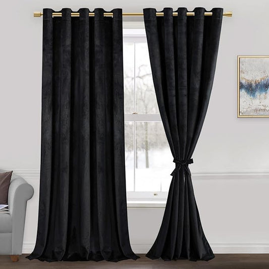 JIUZHEN Black 60 x 96 inches Velvet Blackout Curtains by JIUZHEN