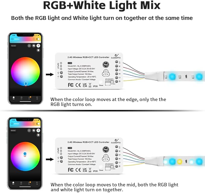 GLEDOPTO ZigBee 3.0 RGBCCT LED Strip Controller Pro RGB Color and Warm White - Image 2