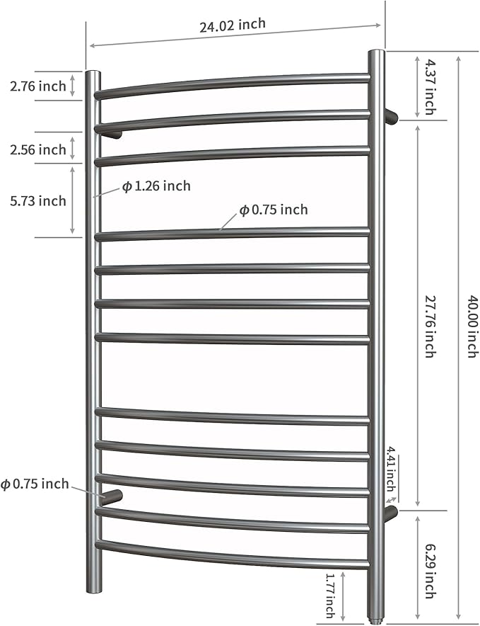 HEATGENE Towel Warmer Gun Grey, Electric Hot Towel Rails, Wall-Mounted Large 12 - Image 4