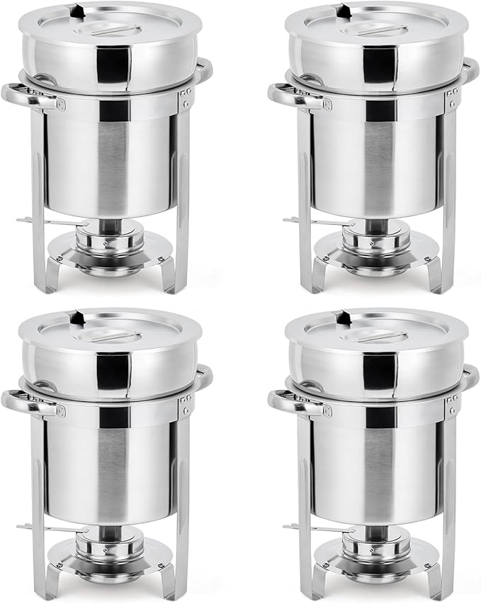 GarveeHome 11QT Soup Chafer Set of 4, Stainless Steel Round Soup Warmer by GarveeHome