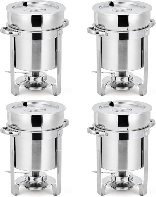 GarveeHome 11QT Soup Chafer Set of 4, Stainless Steel Round Soup Warmer by GarveeHome
