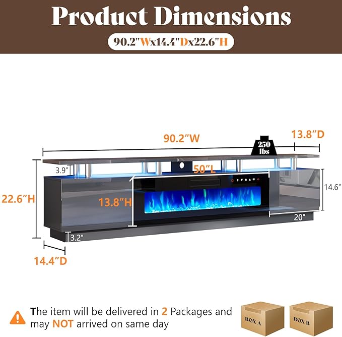AMERLIFE 90" 2 Tier Fireplace TV Stand - Image 6