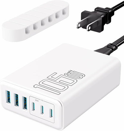 USB C Fast Charger, 105W GaN 6-Port Desktop USB Charging Station Hub, USB C by Nexwell