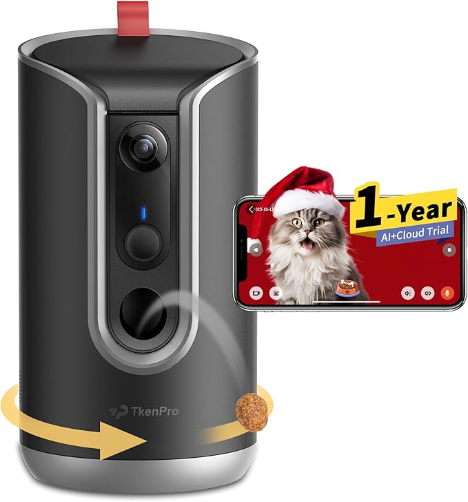 Pet Camera Treat Dispenser, 2K Dog & Cat Cam, Remote Treat Tossing, 360° Auto by TKENPROPetTreatCamera