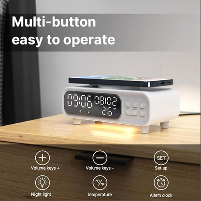 IHAO 5in1 Alarm Clock with Wireless Charging Night Light 15W Fast Charger - Image 4