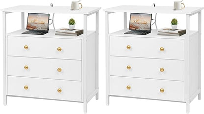 Edbuosy 3 Wooden Drawers Nightstand, 27 Inch Wide Night Stand Set 2 by Edbuosy