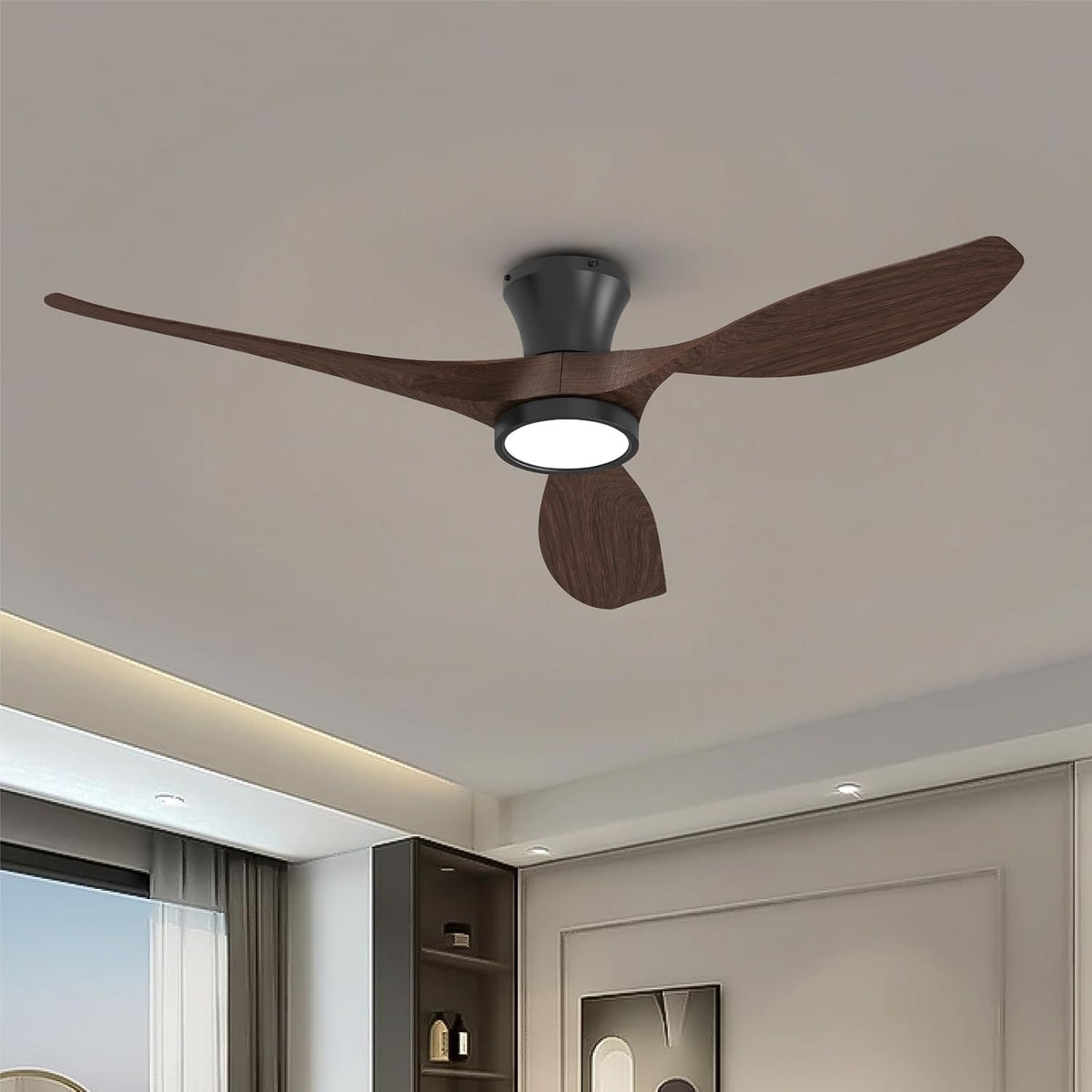 TALOYA 52 Inch Ceiling Fans with Led Lights Remote Control Flush Mount Low Pr...