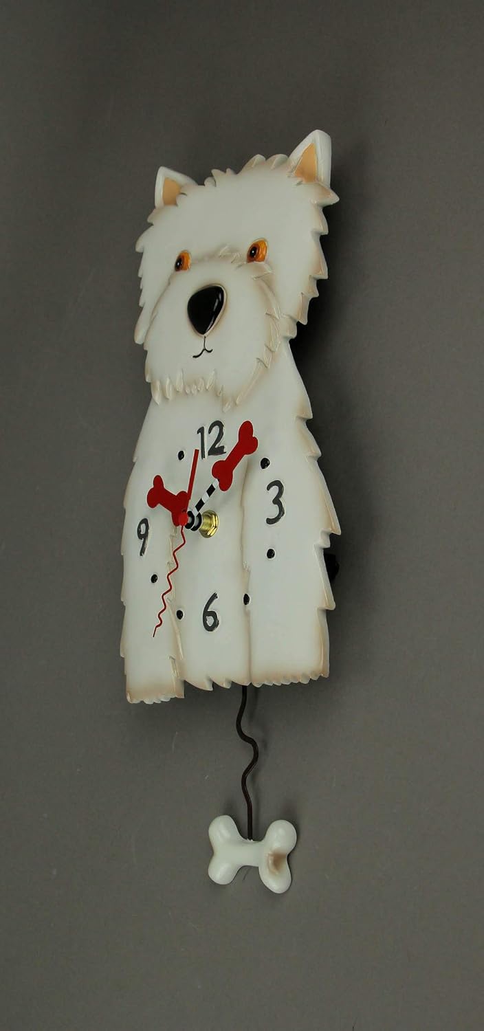 Enesco Allen Designs Westin the West Highland Terrier Dog Sculpted Pendulum Wall Clock, 15 Inch, White