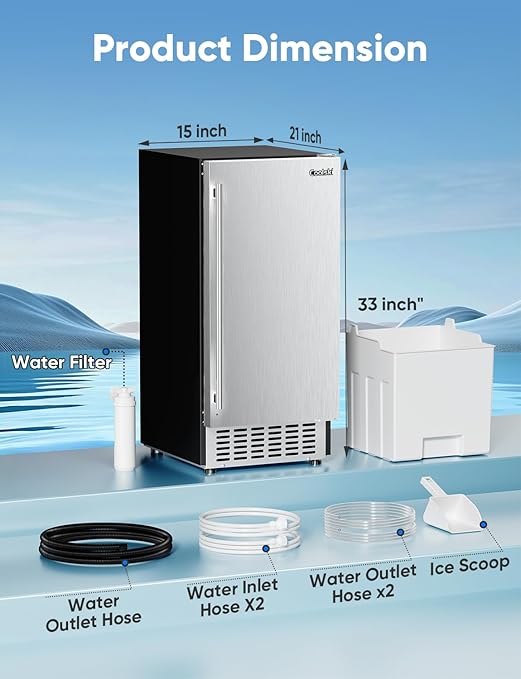 Coolski 15" W Commercial Under Counter Ice Maker Machine, 80 Lbs/Day, Bulit-in - Image 2