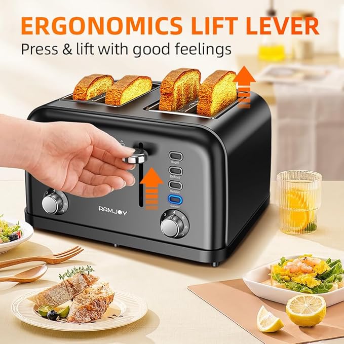 Black Toaster 4 Slice, Dual Independent Controls, Extra Wide Slot Toasters - Image 8