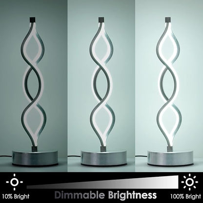 NUÜR Infinity Spiral LED Table Lamp Silver, Dimmable Metallic Bedside Lamp - Image 6
