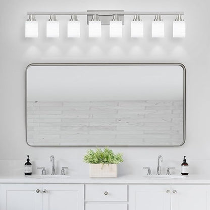 DIKAIDA 8-Light Bathroom Light Fixtures, 52inch Nickel Vanity Light - Image 6