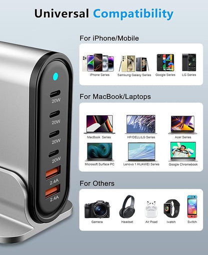 USB C Fast Charger : 6 Port Desktop Multiple Devices Power Adapter - Image 7