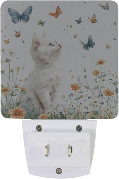 Pigsaly Led Night Light Butterfly Watercolor White Cat Night Light Plug in Wall - Image 2