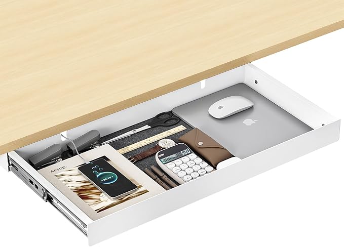 Under Desk Drawer, 20.1 inch Carbon Steel Slide-Out Under Table Storage by ERGOCOLLECT