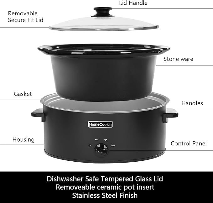 HOMECOOKIN 7 Quart Slow Cooker Oval Manual Pot Food Warmer - Image 3
