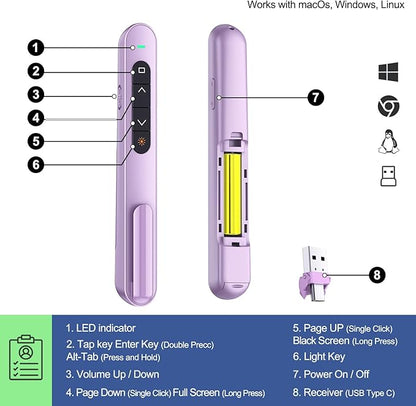 QUI Presentation Clicker for PowerPoint, RF 2.4GHz USB C Wireless Presenter - Image 4