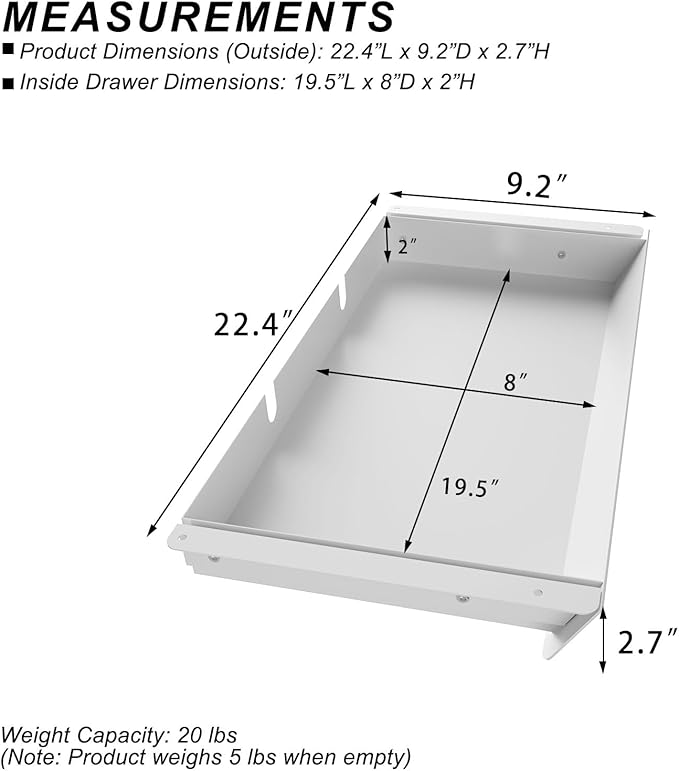 White Large Under Desk Mounted Sliding Drawer - Image 2