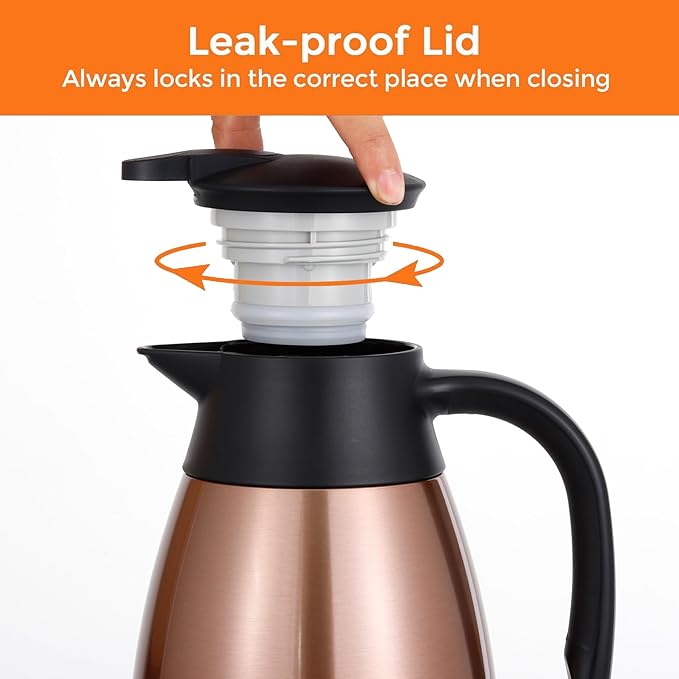 Tiken 51 Oz Thermal Coffee Carafe, Stainless Steel Insulated Vacuum Coffee - Image 5