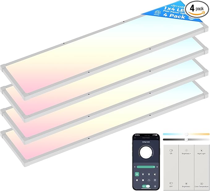 AIKVSXER 4 Pack 1x4 FT LED Flat Panel Light Surface Mount, by AIKVSXER